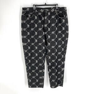 Homme + Femme NEW HF Logo Jeans Mens Sz 40 Black White Honeycomb Pattern Stretch